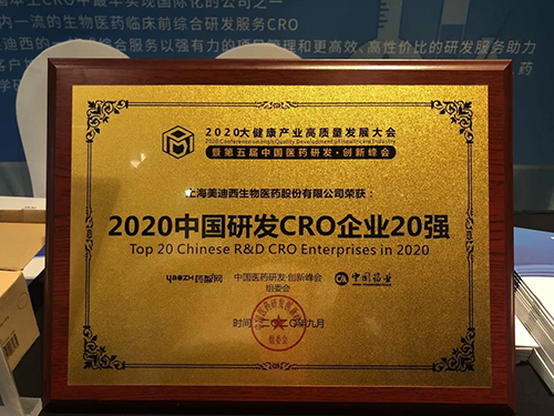 2020中国研发CRO企业20强 JJB竞技宝